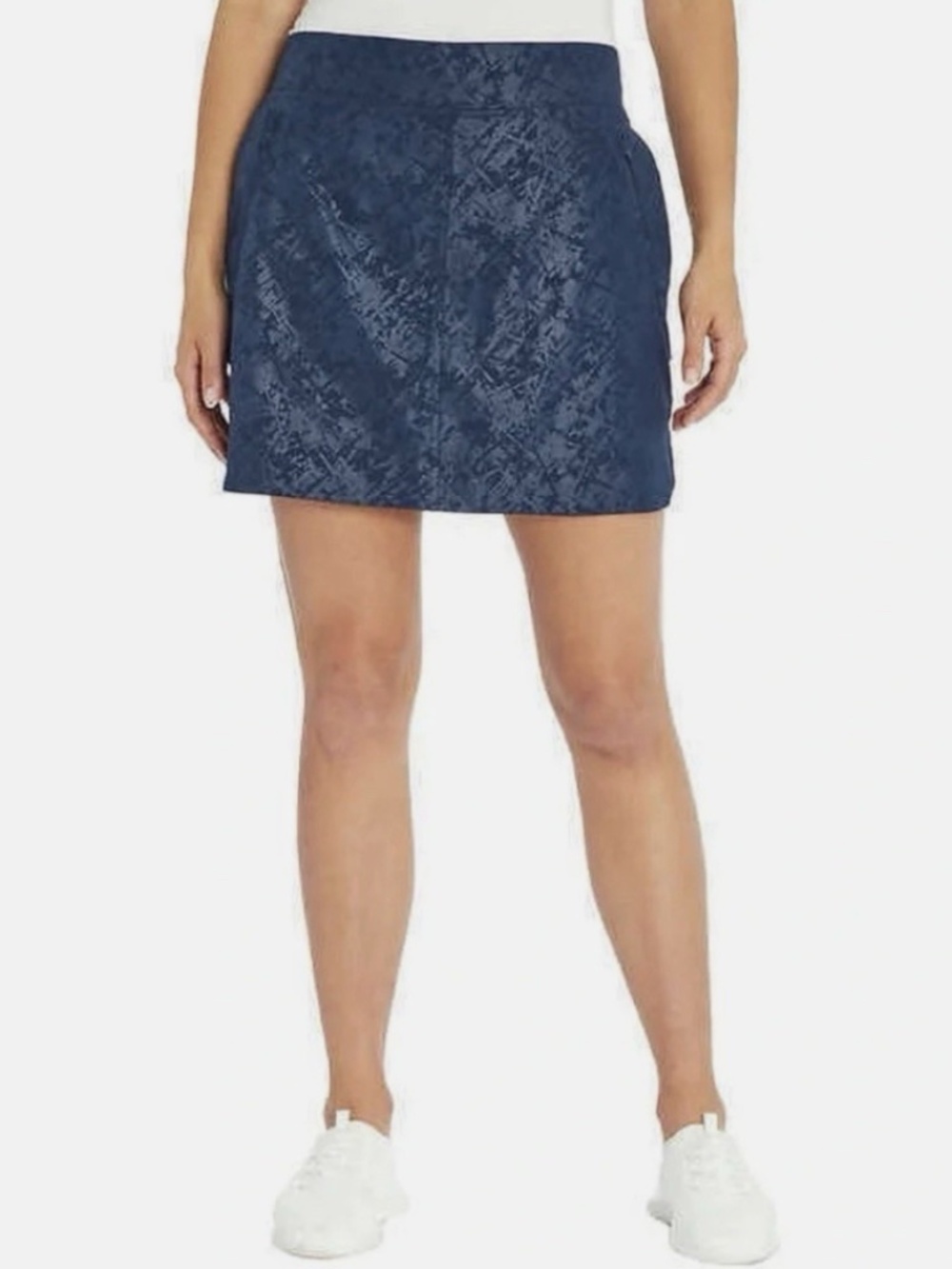 Orvis Women’s SZ M Navy Blue Pull-On Travel Skort Shattered Glass Pattern